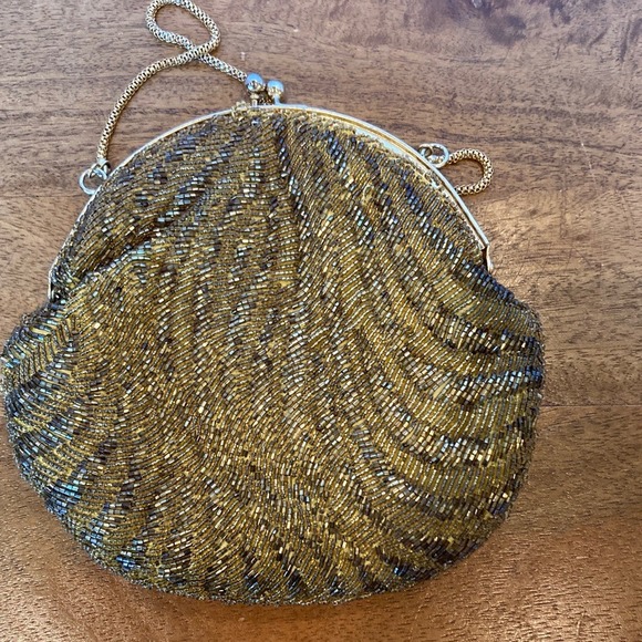 Vintage Kiss Lock‎ Elegant Gold Beaded Clutch Bag Purse Party Event Evening - Picture 4 of 12